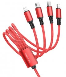4-i-1-kabel USB till Lightning, Micro-USB och 2xUSB-C Röd (Familjekabel)