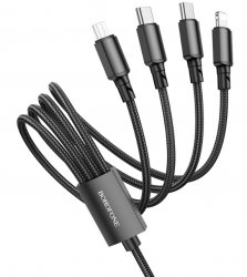 4-i-1-kabel USB till Lightning, Micro-USB och 2xUSB-C Svart (Familjekabel)