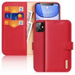 Plånboksfodral/mobilväska till iPhone 11 i äkta läder i färgen röd.