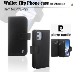 Svart fodral till iPhone 13 från Pierre Cardin i äkta läder.