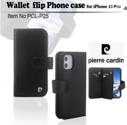 Svart fodral till iPhone 13 Pro från Pierre Cardin i äkta läder.