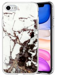 iPhone SE 2020 skal Marmor Vit / Svart / Guld