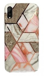 iPhone XR Skal - Marmor Geometry Guld / Rosa