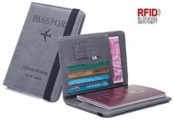 Passfodral i grått med RFID skydd mot kort kapning.