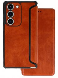 Cognacsbrunt fodral i eko läder för Samsung Galaxy S23.