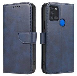 Blått plånboksfodral till Samsung Galaxy A21s.