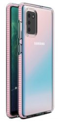 Transparent skal för Samsung Galaxy S20 FE med en rosa ram.