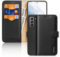 Plånboksfodral i äkta läder i färgen svart för Samsung Galaxy S21 FE från tillverkaren Dux Ducis.