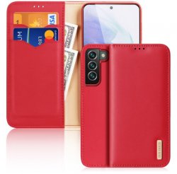 Rött plånboksfodral i äkta läder till Samsung Galaxy S22 Plus.