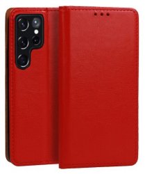 Rött fodral i äkta läder för Samsung Galaxy S24 Ultra (6,8 tum).