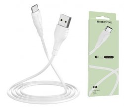 2 meters laddkabel USB Typ C kontakt till USB i färgen vit.