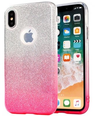 Mobilskal iPhone X/XS Glitter Rosa/Vit
