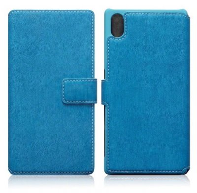 Mobilväska Xperia Z5 Leather Blue Slim