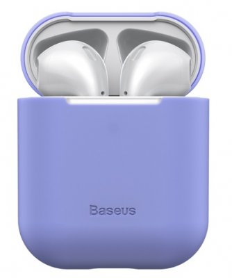 Lila silikonskydd för Apple Airpods från Baseus.