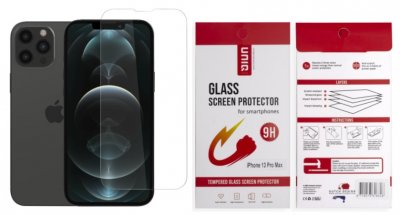 Skärmskydd i härdat glas för iPhone 13 Pro Max från tillverkaren UNIQ.