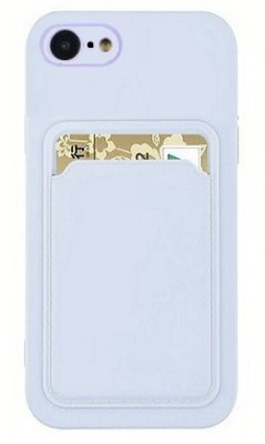 Ljusblått silikonskydd med kortfack för iPhone 7 och iPhone 8.