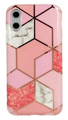 iPhone XR Skal - Marmor Geometry Rosa