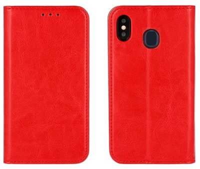 plånboksfodral äkta läder röd för Samsung Galaxy a40