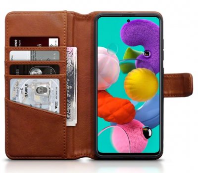 Brunt plånboksfodral i äkta läder till Samsung Galaxy A51 från skal-man.se