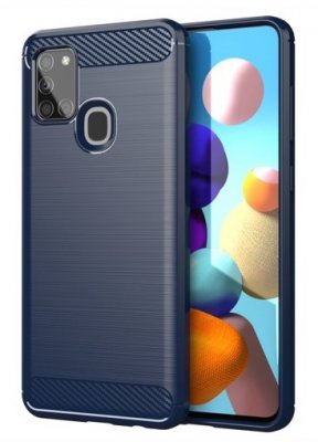 Karbonmönstrat skal i blått för Samsung Galaxy A21s från skal-man.se.