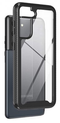Tåligt skal i transparent med svart ram för Samsung Galaxy S21.