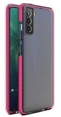 Samsung Galaxy S21 skal i transparent med rosa ram.