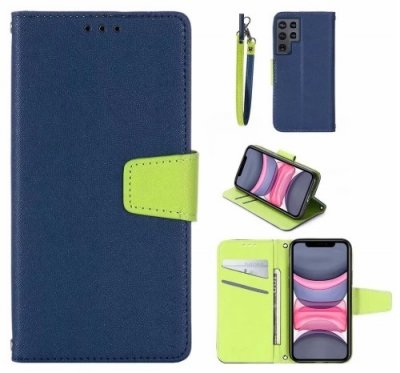 Marinblått plånboksfodral i ekomaterial för Samsung Galaxy S22 Ultra.