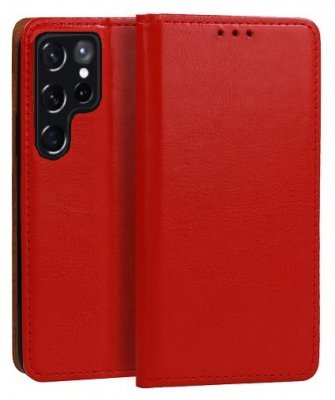 Rött fodral i äkta läder för Samsung Galaxy S22 Ultra (6,8 tum).